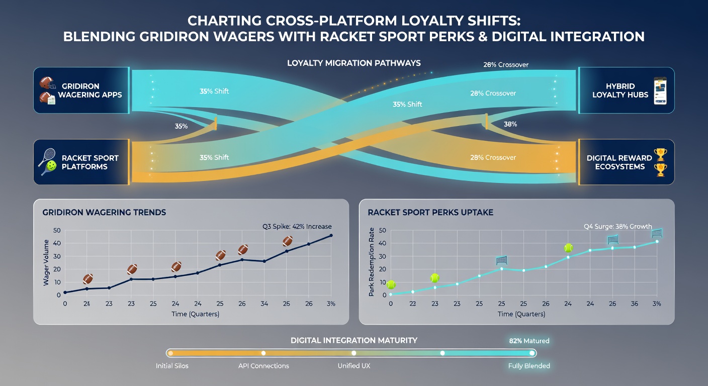 User journey illustration showing loyalty points flowing between American football bets, tennis promotions, and digital casino table games