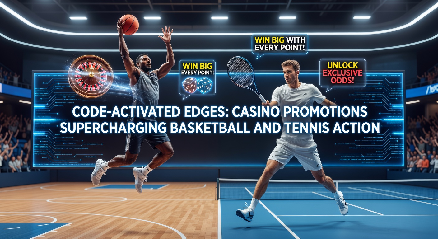 Dynamic basketball court action with overlaid casino promo code graphics highlighting boosted odds for NBA bets