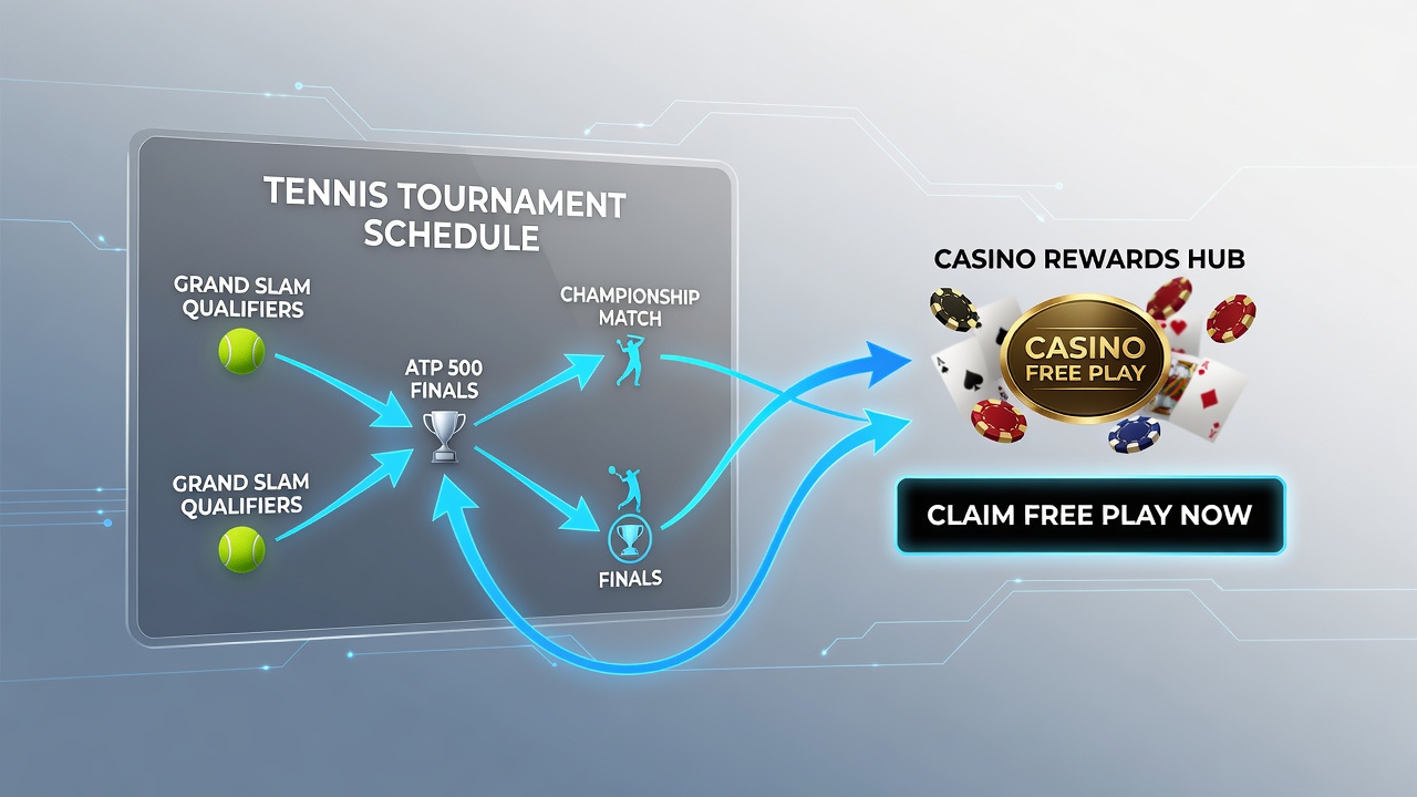 Betting application dashboard displaying tennis schedule integration with casino free play rewards
