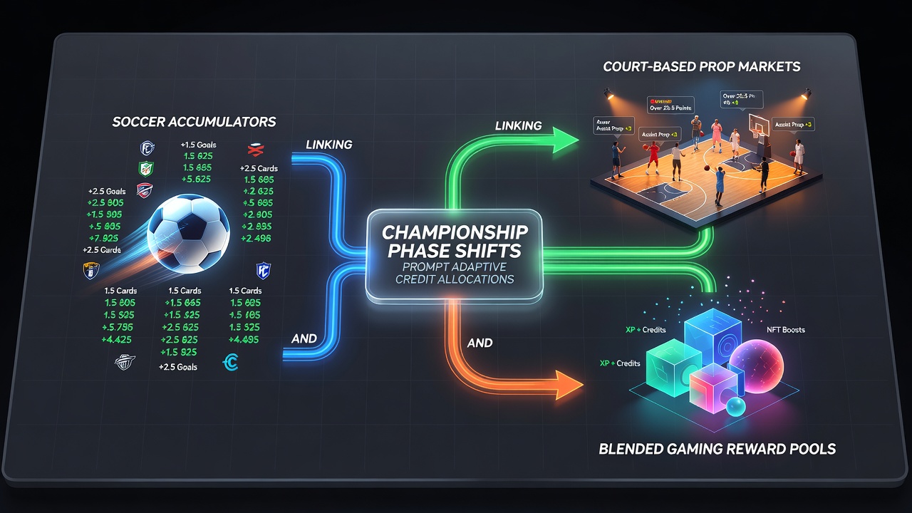 Platform dashboard displaying real-time credit adjustments across soccer accumulators, basketball props, and casino reward pools during championship transitions