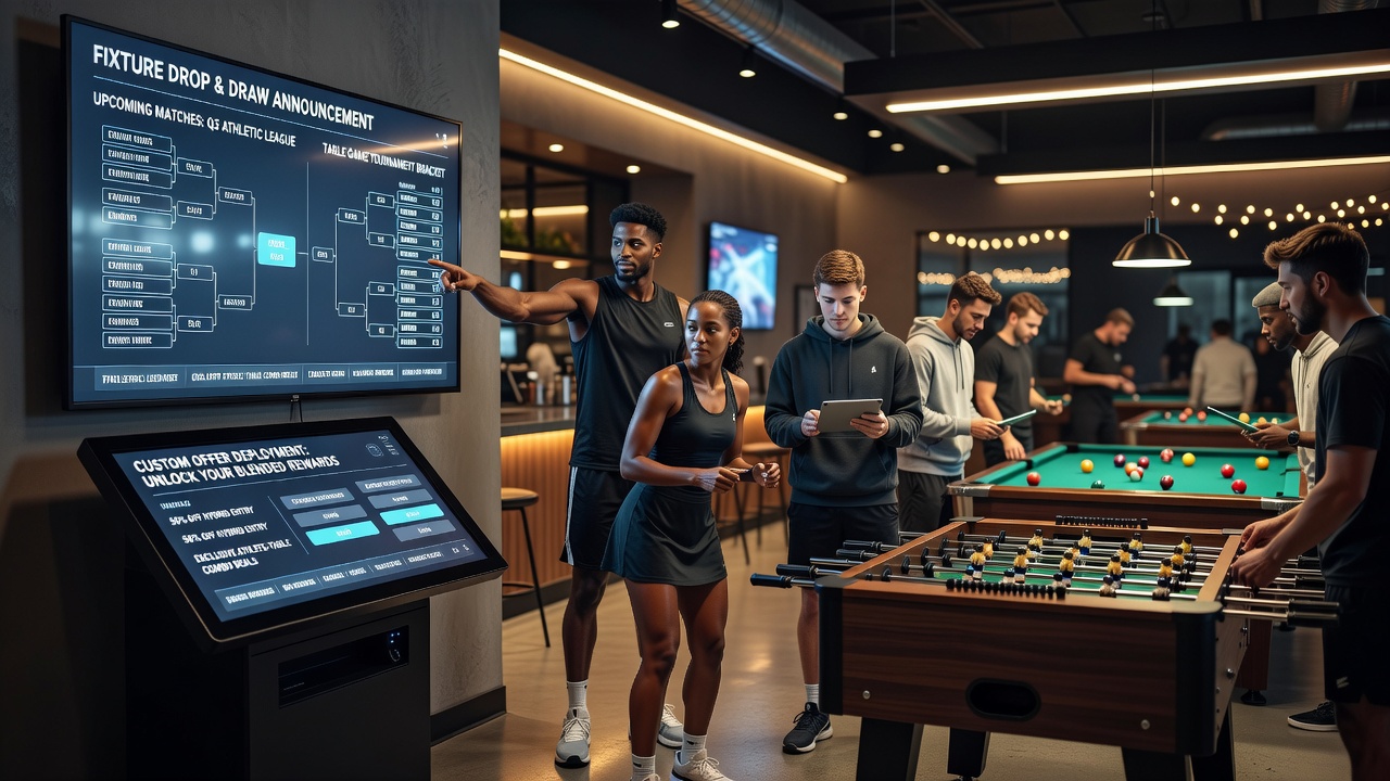 Sports fixtures and tournament draw visuals overlaid with casino table game elements on a digital betting platform interface