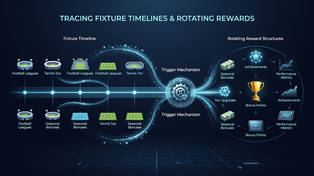 Cross-sport timeline diagram illustrating basketball playoff overlaps with tennis and football reward cycles